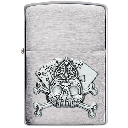 Zippo 2022 Zippo Gambling Scull Emblem On Brushed Chrome,  ZIP-49293